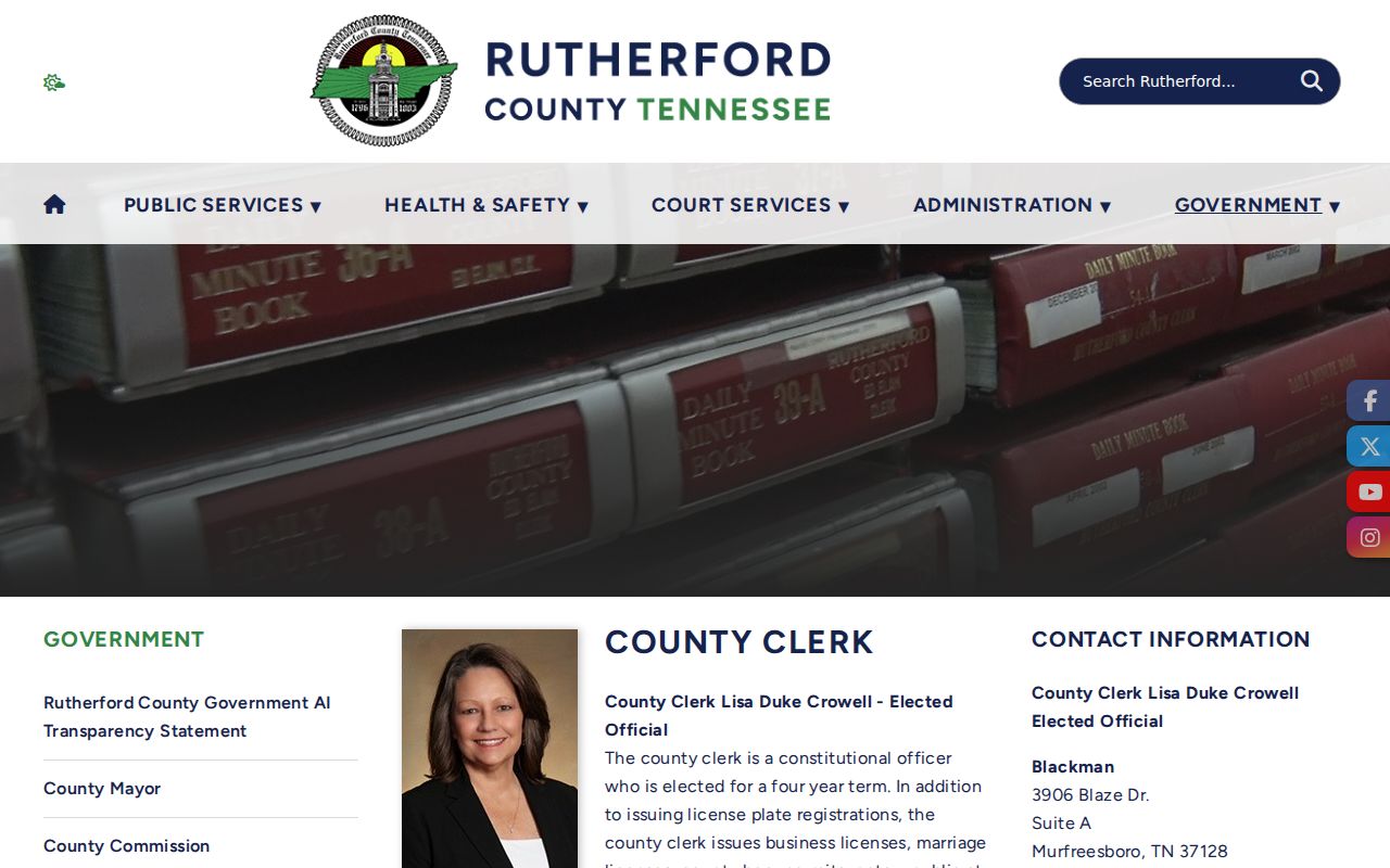 Rutherford County residents directory County Clerk access page