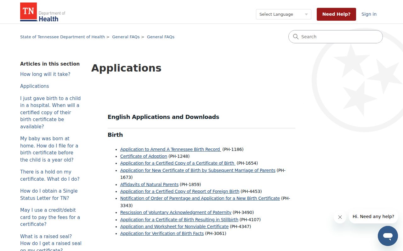 Rutherford County residents directory Tennessee vital applications