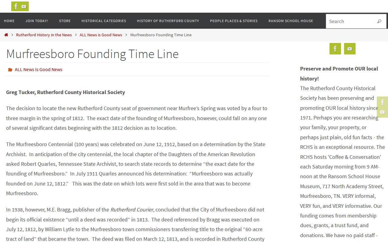 Rutherford County previous residents research using the Murfreesboro founding timeline