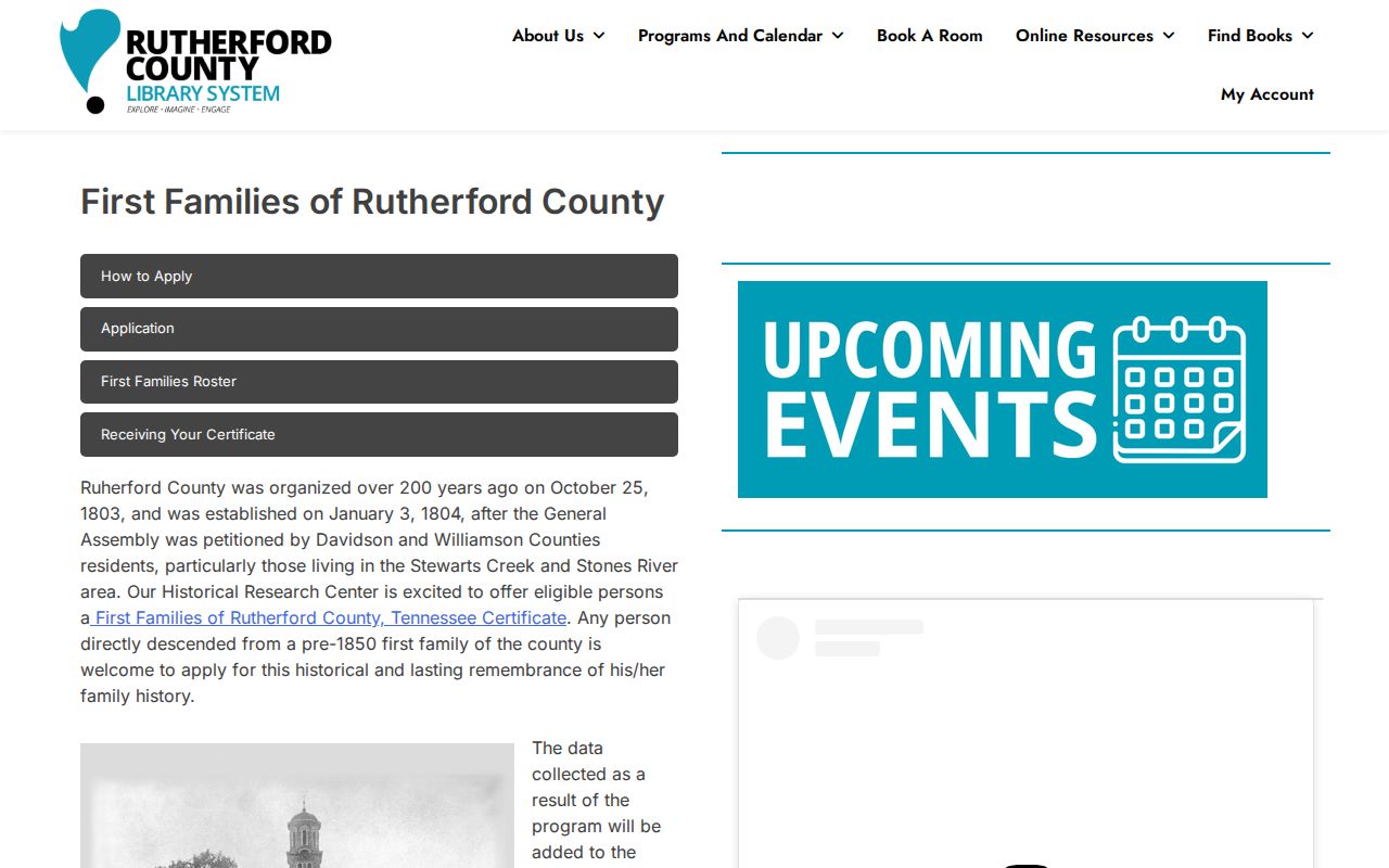 Rutherford County previous residents family history evidence through the First Families program