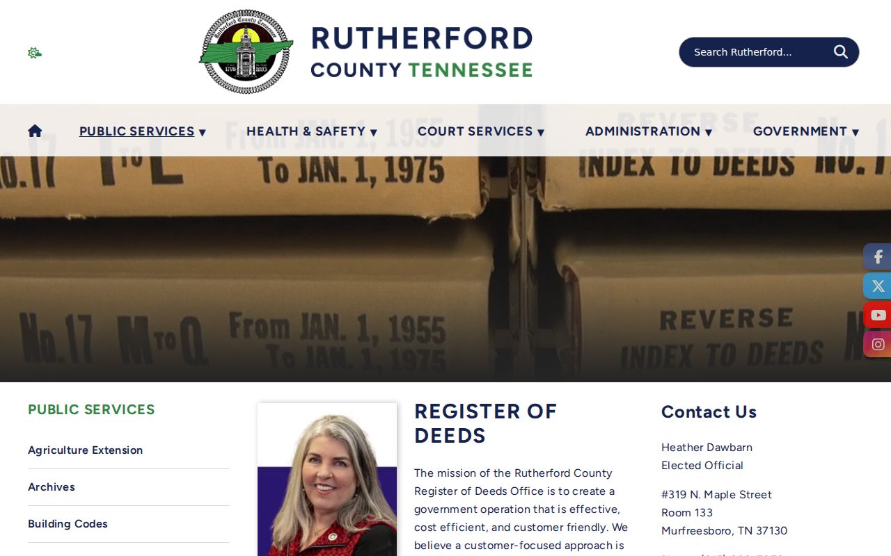Rutherford County street directory Register of Deeds information